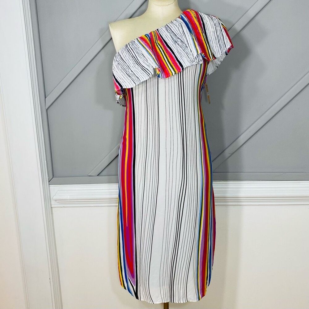 New Rachel Roy Womens Rainbow Striped One Shoulder Dress Women’s Size S - Picture 3 of 13